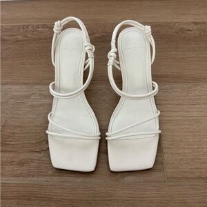 Marc Fisher Davia Leather Square Toe Sandals - Ivory.